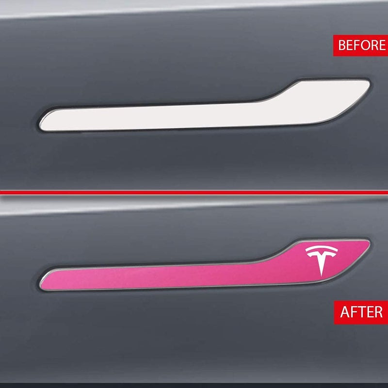 IPG for Tesla Model 3 / Model Y Door Handle Decal Sticker Wrap Kit (Set of 4) with Tesla Logo (Gloss Pink) - Image 4